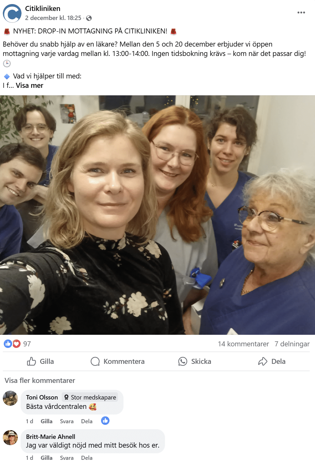 Drop in tider Citikliniken